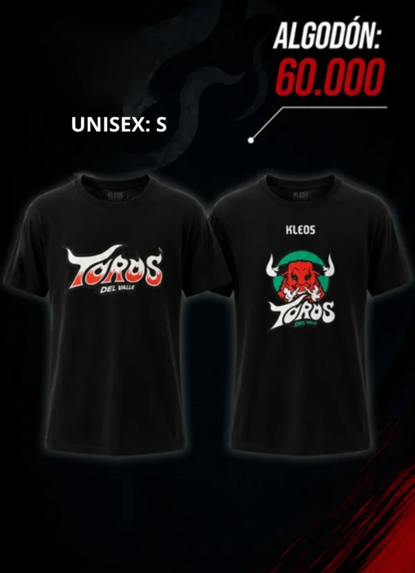 Camiseta de algodón negra con logo de Toros del Valle, unisex, temporada 2026