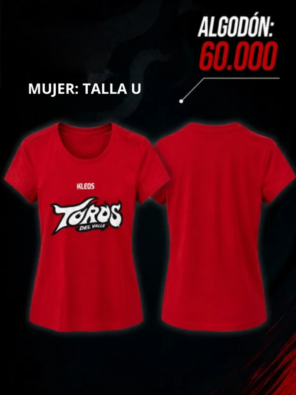 Camiseta de algodón roja de corte femenino con logo de Toros del Valle 2026