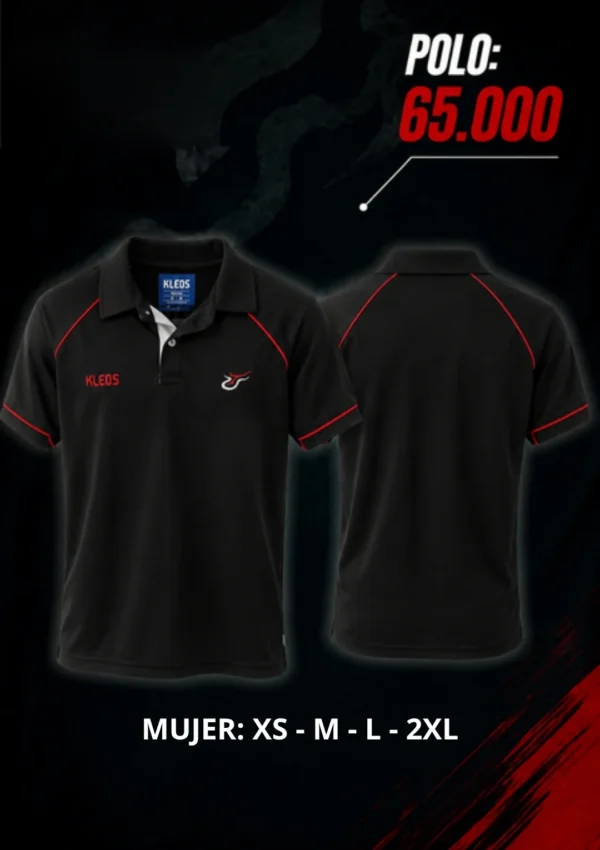 Polo de presentación negro con vivos rojos de Toros del Valle, corte mujer, temporada 2026